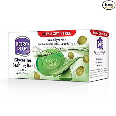 BOROPLUS GLYCERINE BATHING BAR WITH OLIVE AND ALOEVERA (BUY 4 GET 1 FREE)
