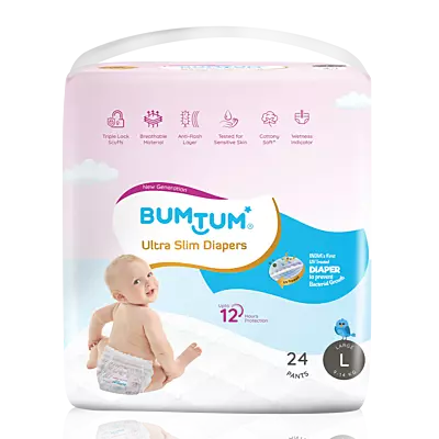 BUMTUM ULTRA SLIM DIAPER PANTS UV PROTECTED LARGE 24 COUNT
